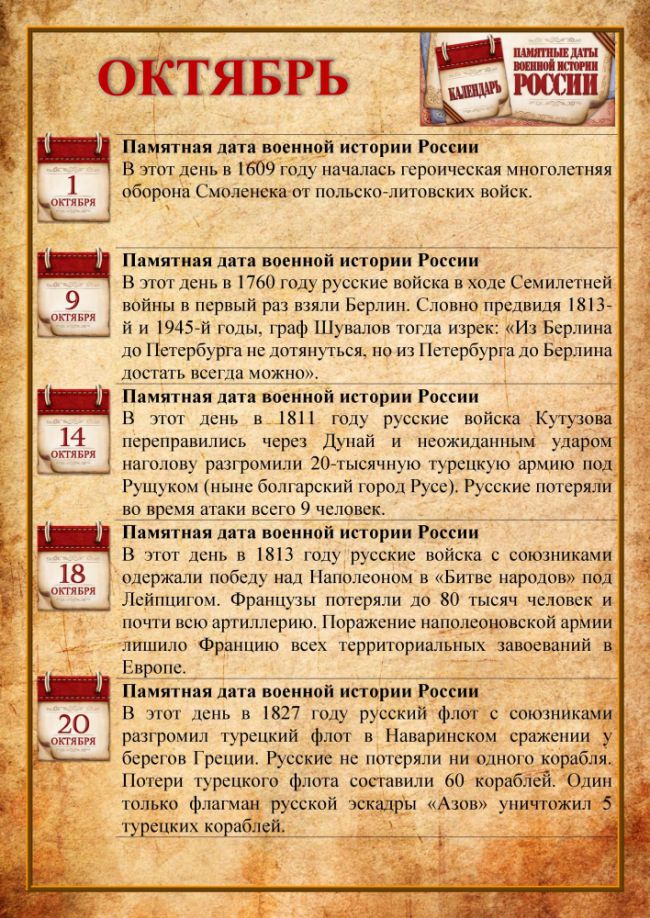 Календарь памятных дат истории России